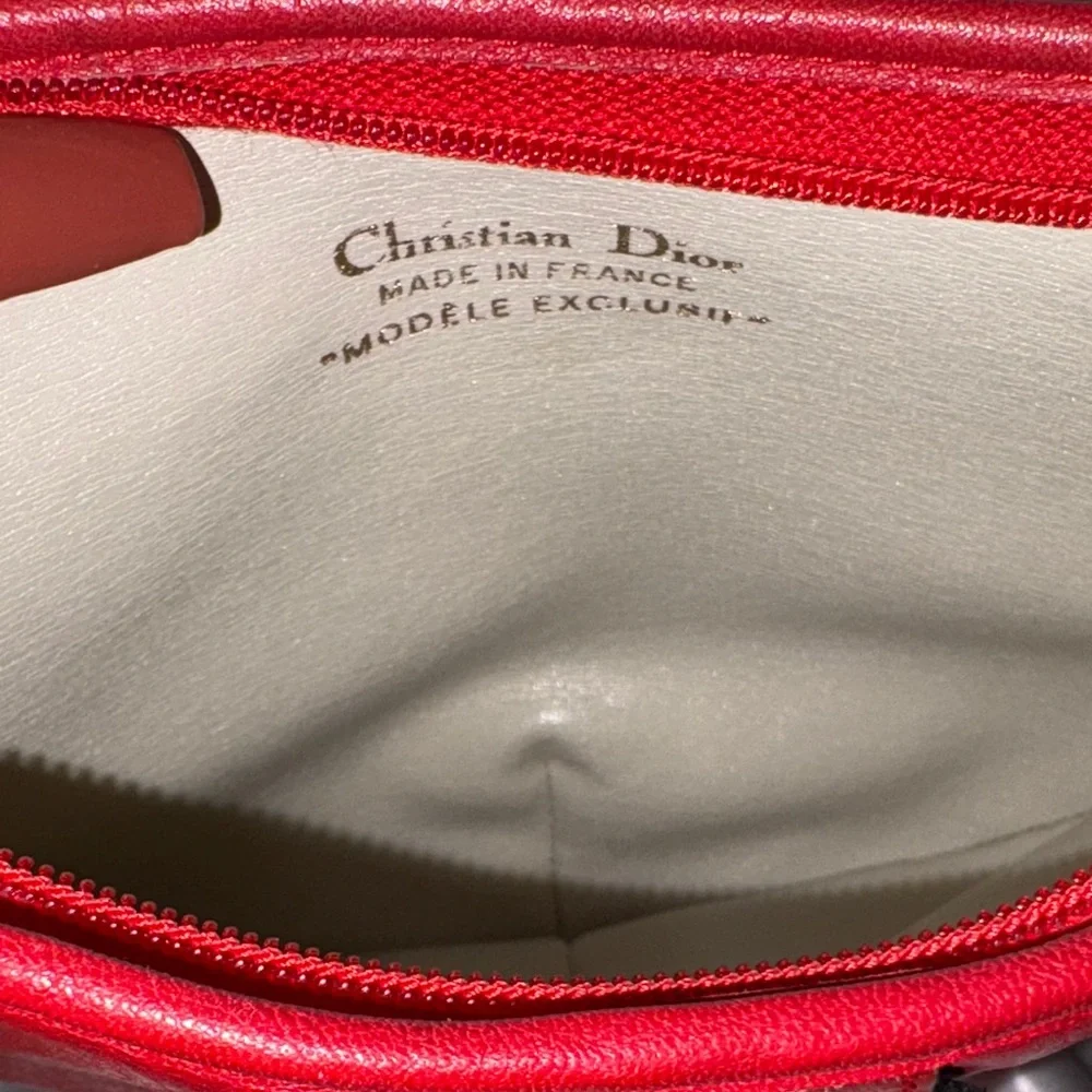Vintage Dior Red Leather Crescent Crossbody with Gold Logo Medallion - Picture 6 of 14